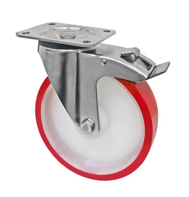 Rojo Blanco PU 5 pulgadas 125 mm ruedas de ruedas de ruedas, ruedas industriales de ruedas de ruedas de ruedas