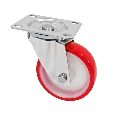 Rojo Blanco PU 5 pulgadas 125 mm ruedas de ruedas de ruedas, ruedas industriales de ruedas de ruedas de ruedas