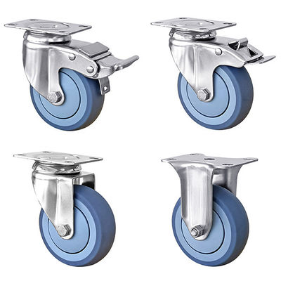 Ruedas de carrete azul TPR de trabajo medio 100kg-150KG Ruedas de carrete de acero inoxidable