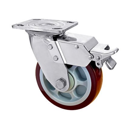OEM ODM Casters de acero inoxidable Casters de rueda de poliuretano rojo de trabajo pesado
