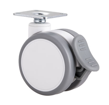 2.5 pulgadas Blanco Silencioso Roda Roda con Placa superior / Freno único