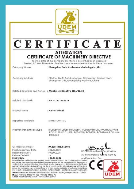 China Zhongshan Xiaolan Elephant Casters Products Factory certificaciones
